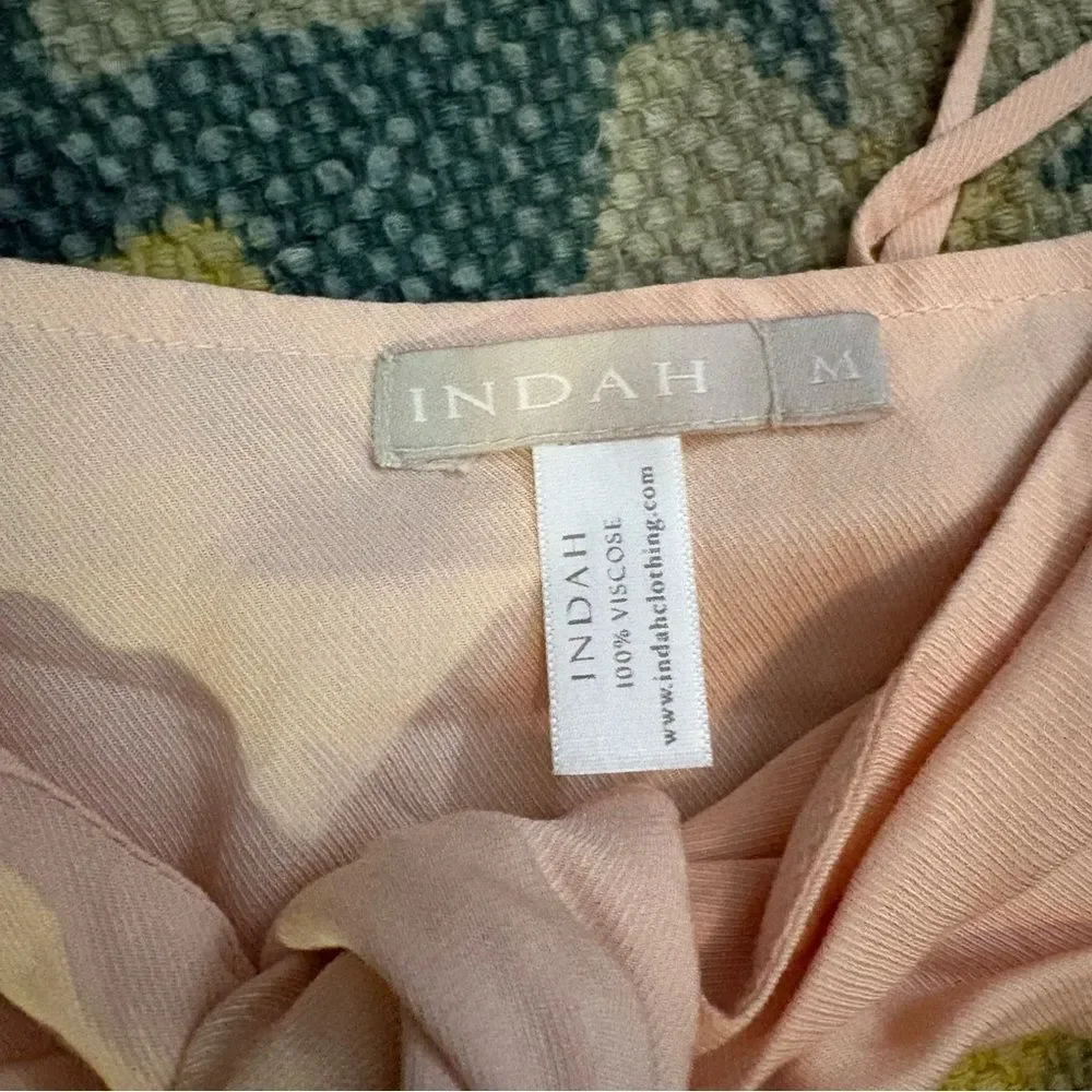 Indah Pajama Set-Blush Pink-Shorts and Tie Bralette Top Size Medium 100% viscose
